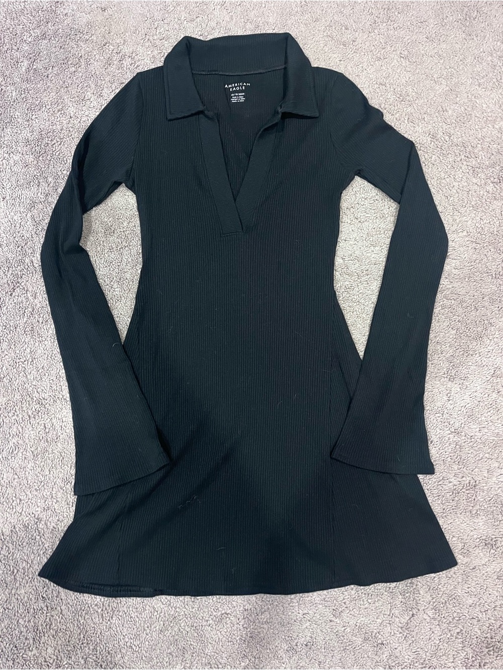 American Eagle Black Ribbed Long Sleeve Polo Dress - Size Extra Small